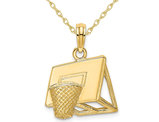 14K Yellow Gold Basketball Hoop Charm Pendant Necklace with Chain